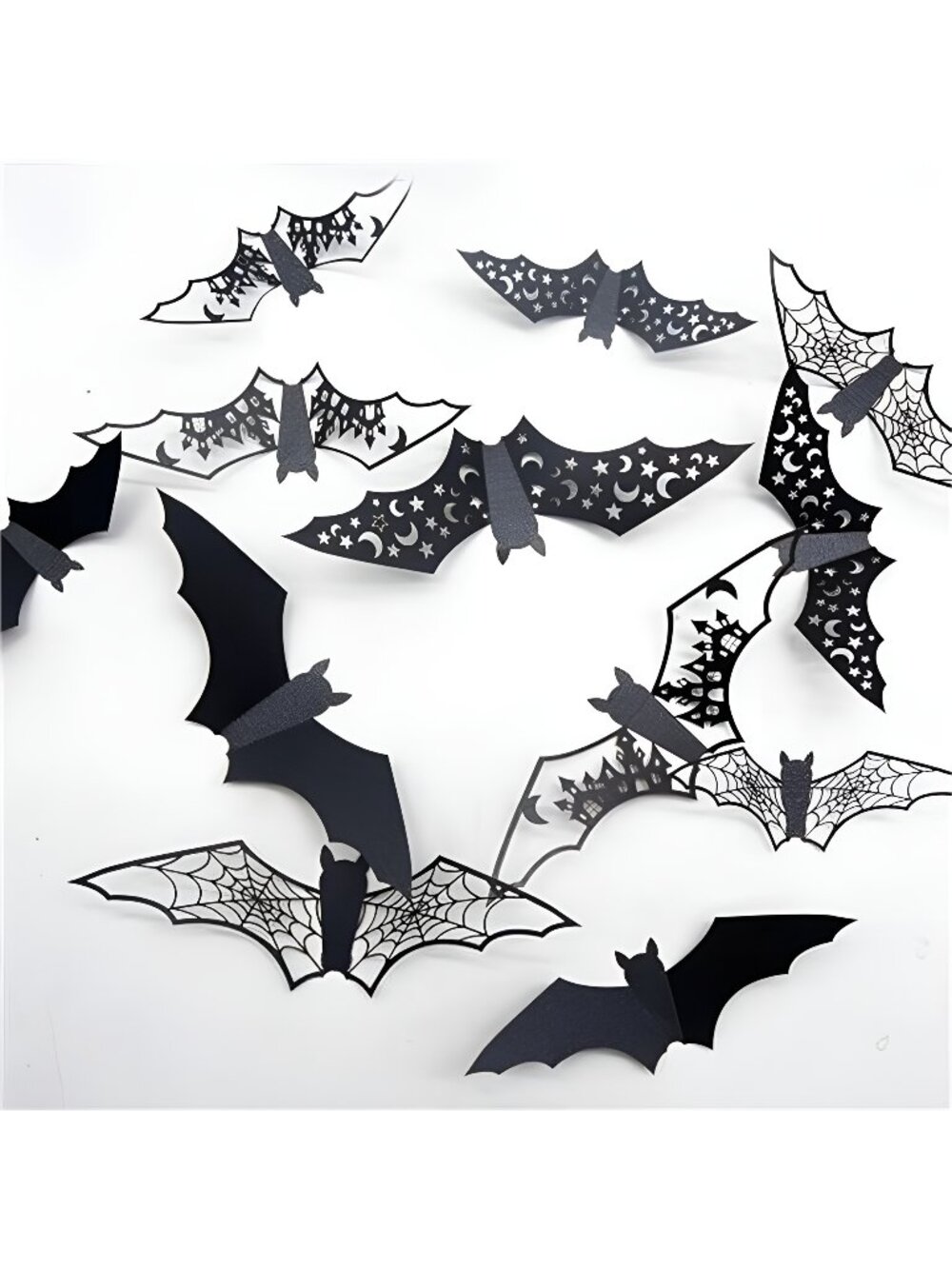 24Pcs Large Halloween Bats Decorations - 3D Self-Adhesive PVC Scary Wall Decor